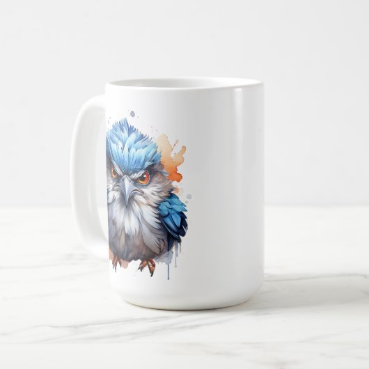 Mug Beau Grumpy Matin Oiseau mignon Fluffy Bleu En Col (Devant gauche)