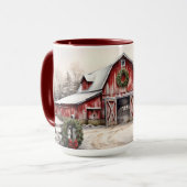 Mug Beau hiver neigeux Rustic Red Grange Noël (Devant gauche)