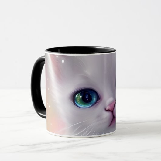 Mug Beau Imaginaire blanc Fluffy Chat (Devant gauche)