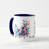 Mug Beau Imaginaire bleu orange papillon floral (Devant gauche)