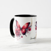 Mug Beau Imaginaire rouge papillon floral (Devant gauche)