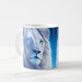 Mug Beau Lion blanc mystique aux yeux bleus (Devant gauche)