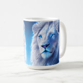 Mug Beau Lion blanc mystique aux yeux bleus (Devant droit)
