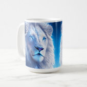 Mug Beau Lion blanc mystique aux yeux bleus (Devant gauche)