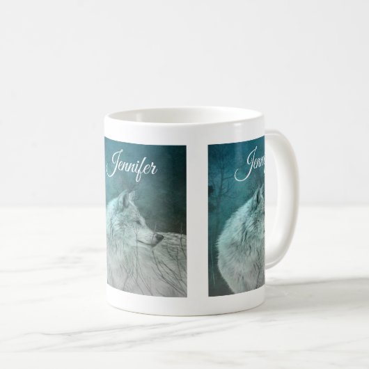 Mug Beau loup gris dans une forêt foncée (Devant droit)