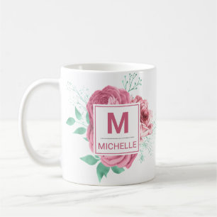 Mug Beau Monogramme de Roses de Jardin Roses
