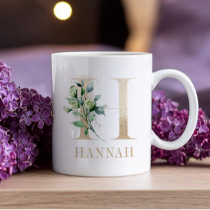 Mug Beau Monogramme Or H Avec Accent Floral