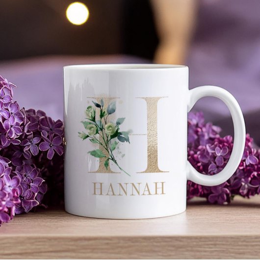 Mug Beau Monogramme Or H Avec Accent Floral