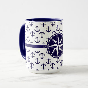 Mug Beau motif d'ancre bleue thème nautique