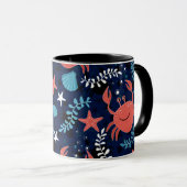 Mug Beau motif de mer avec crabes. (Devant droit)