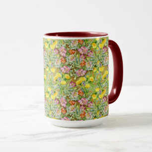 Mug Beau motif floral coloré rose jaune