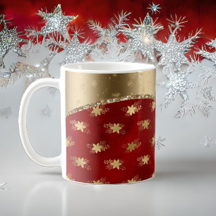 Mug Beau motif floral rouge profond avec ruban or