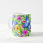 Mug Beau Papillon Bleu avec fleurs Aquarelle (Devant gauche)