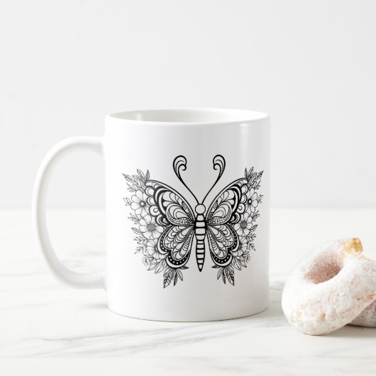 Mug Beau papillon noir floral (Avec donut)