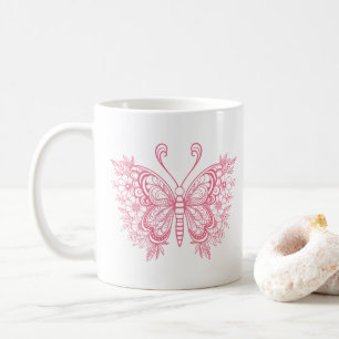 Mug Beau papillon rose fleuri