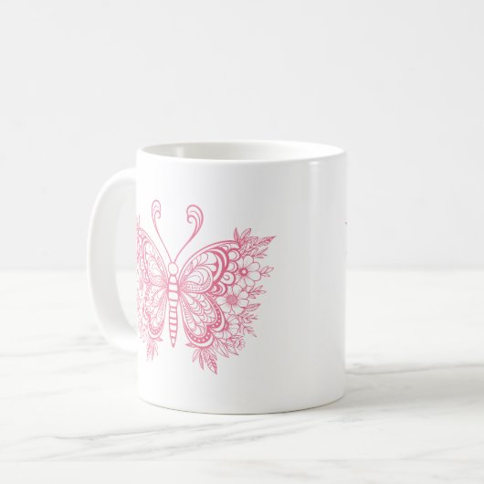Mug Beau papillon rose fleuri (Devant gauche)