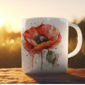 Mug Beau pavot rouge peint en aquarelle