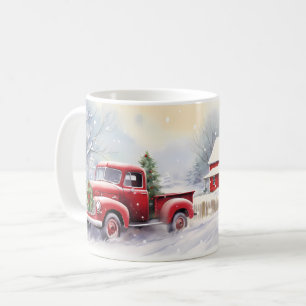 Mug Beau paysage hivernal de Camion Vintage Rouge