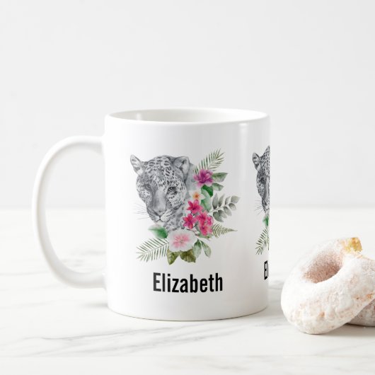 Mug Beau portrait de tête de léopard en aquarelle (Avec donut)