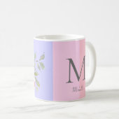 Mug Beau rose Bleu rayé Floral Nom (Devant droit)