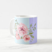 Mug Beau rose Bleu rayé Floral Nom (Devant gauche)