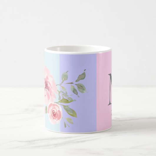Mug Beau rose Bleu rayé Floral Nom (Centre)