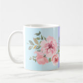 Mug Beau rose Bleu rayé Floral Nom (Gauche)