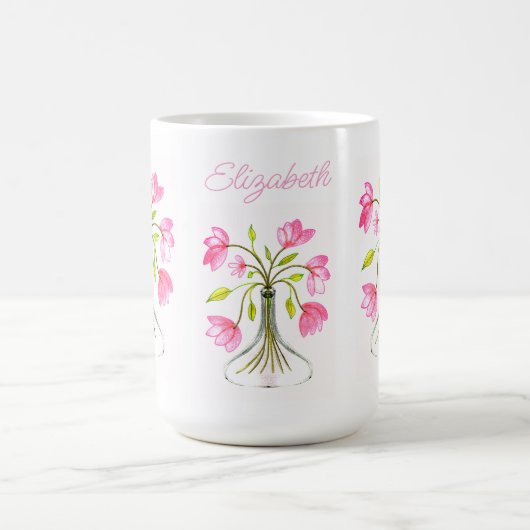 Mug Beau rose fleuri Art peint Nom du look (Centre)