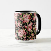 Mug Beau Roses à motifs floraux avec feuillage vert (Devant droit)