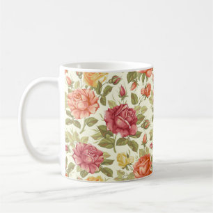 Mug Beau Roses de la main tiré rouge et de pêche