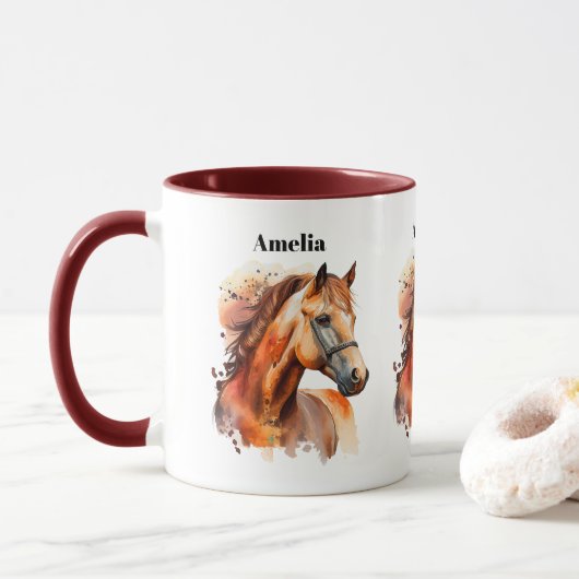 Mug Beau Sorrel Horse Portrait (Avec donut)