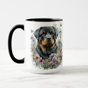 MUG BEAU WATERCOLOR NOIR & TAN ROTWEILLER CHIEN