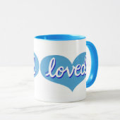 Mug BEAUCOUP AIMÉ - Coeurs d'amour bleu (Devant droit)