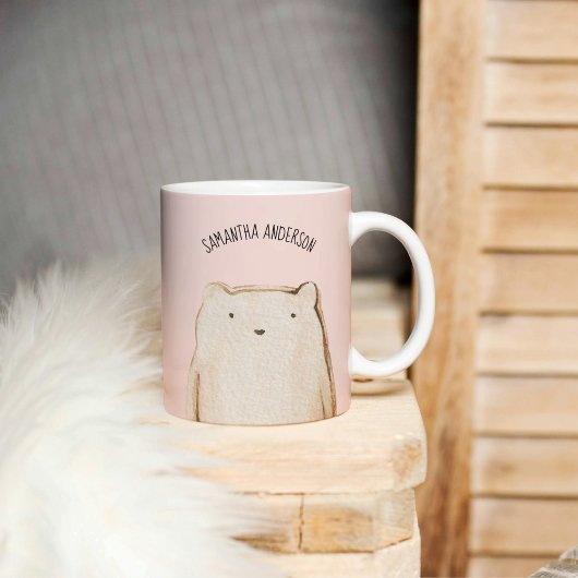 Mug Beauté Moderne Pastel Ours Rose Avec Nom