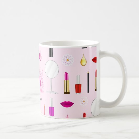 Mug Beauté rose et motif de maquillage (Droite)