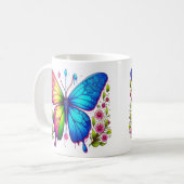 Mug Beauté symétrique : Papillon rose et bleu avec (Devant gauche)