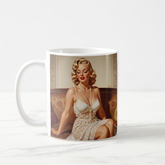Mug Beautiful blonde pin-up 50's art (Gauche)