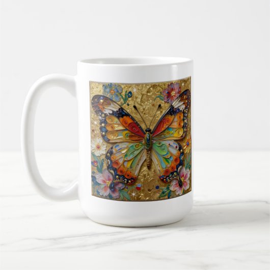 Mug Beautiful Impasto Butterflies and Flowers Poem (Gauche)