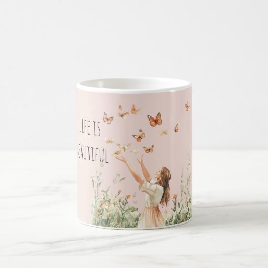Mug Beautiful Life Peach Butterflies (Centre)