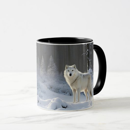 Mug Beautiful White Wolf in Snow Wildlife Outdoors (Devant droit)