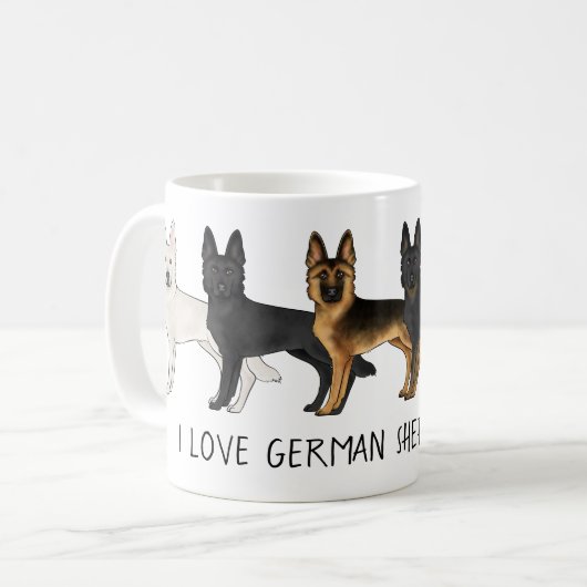 Mug Beaux chiens Shepherd allemands J'adore les Shephe (Devant gauche)