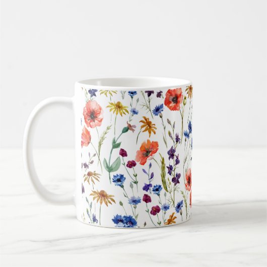 Mug Beaux fleurs sauvages, aquarelle, pavot, fleur de  (Gauche)