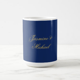 Mug Beaux Noms De Couple Calligraphie Chic Bleu Et Or
