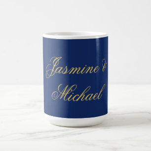 Mug Beaux Noms De Couple Calligraphie Chic Bleu & Or