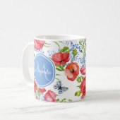 Mug Beaux pavots rouges avec les papillons bleus et le (Devant gauche)