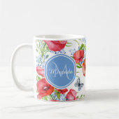 Mug Beaux pavots rouges avec les papillons bleus et le (Gauche)