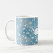 Mug Beaux Snowberry blancs, Feuilles verts sur Bleu (Gauche)