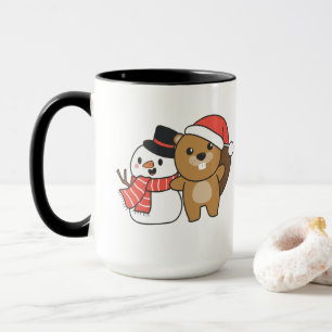 Mug Beaver With Snowman In Winter At Christmas