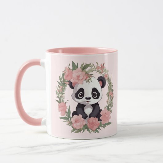 Mug Bébé adorable Panda Ours avec fleurs (Gauche)
