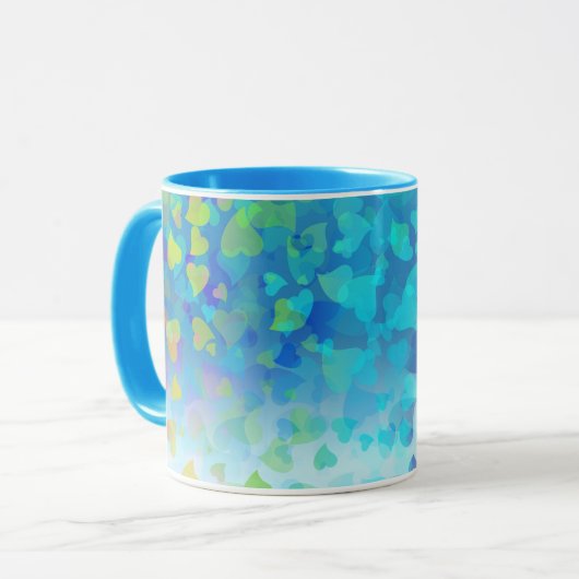 Mug Bébé Bleu Cœurs Tombants (Devant gauche)
